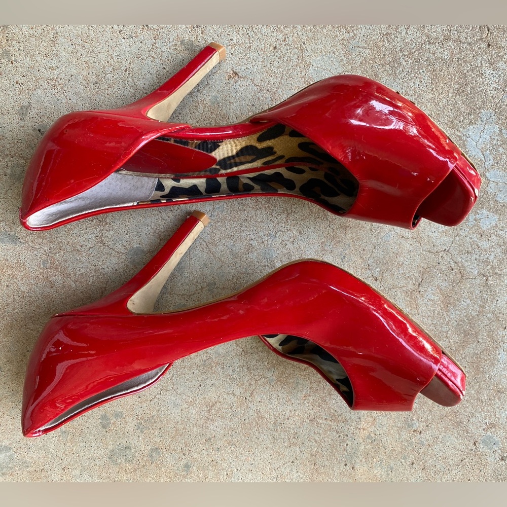 Red Patent Leather Josette Peep Toe Heels by Jessica Simpson